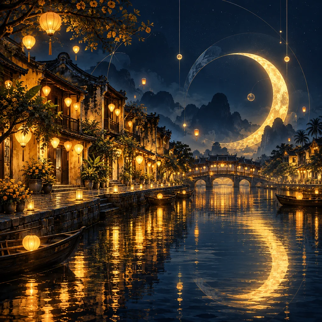 Phố lồng đèn đêm bên sông