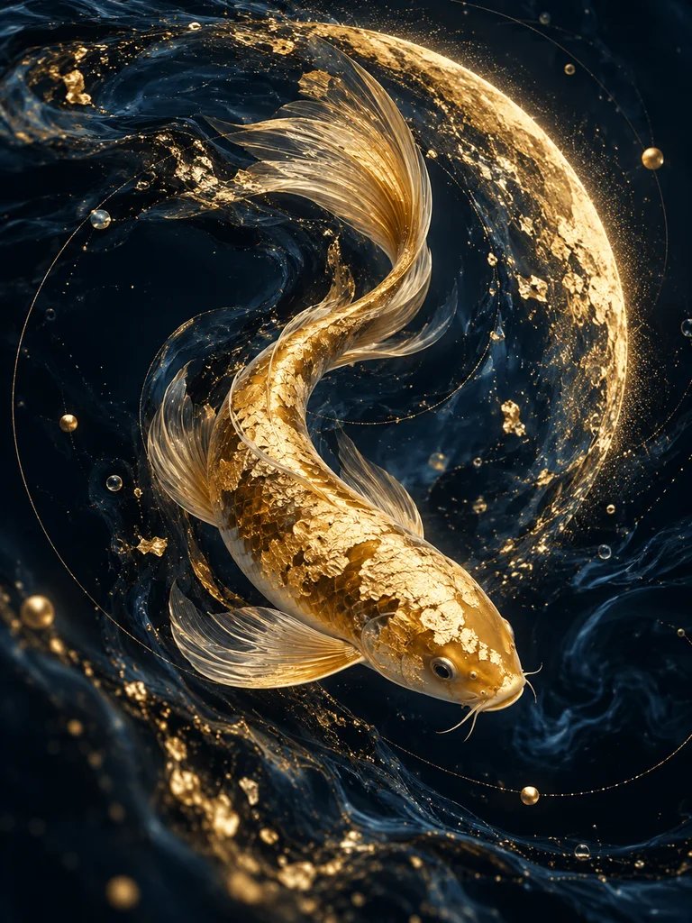 Cá koi vàng trong mực xanh